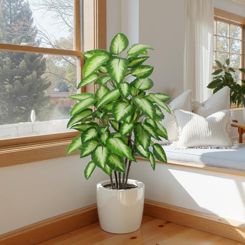Artificial Golden Dieffenbachia 4ft Tall Artificial Plants Indoor Decorative Silk Plants Potted Faux Tropical Tree Lifelike House Floor Large Fake Tree for Home Living Room - Image 6