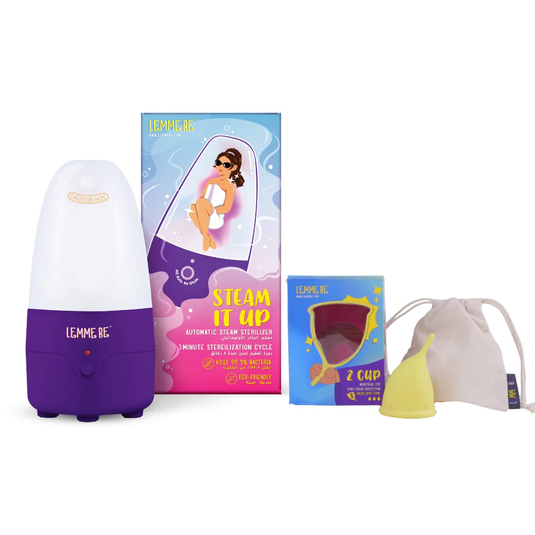 Lemme Be Menstrual Cup Sterilizer | Along With Measurement Cup & Micro Fiber Cloth | Kills 99.9% Germs With Steam in 3 Minutes | Automatic Power Off | Steam Sterilizer + Z Cup (Medium, Lemon Yellow) Combo-image-39