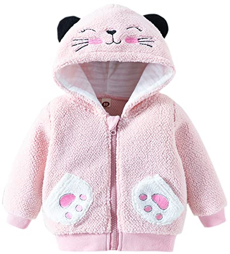 ROSEBEAR Chaqueta Gruesa de Invierno Forro Polar para Niños y Niñas con Cálido Abrigos Capucha Cremallera Sudaderas Gato Rosa 6-9 meses Cover