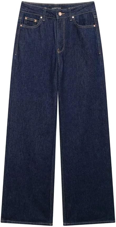 Women's Pocket High Waist Two-Tone Straight Wide Leg Pants