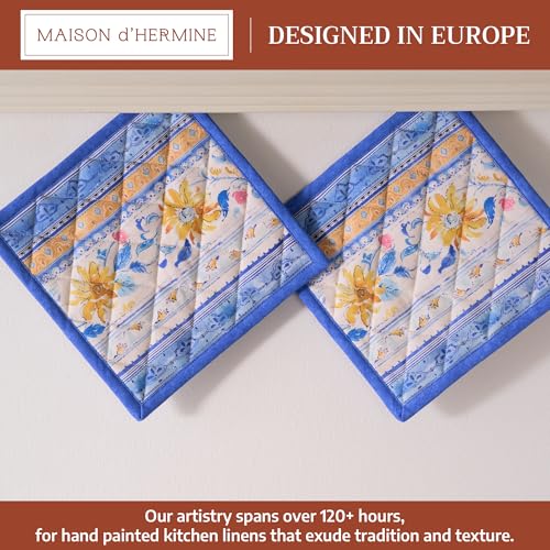 Maison d'Hermine Topflappen-Set, 100% Baumwolle, hitzebeständig, 20 cm x 20 cm, mit Schlaufe zum Grillen, Backen und Anfassen heißer Pfannen, Frühjahr Sommer (Girassol, 2er-Pack)