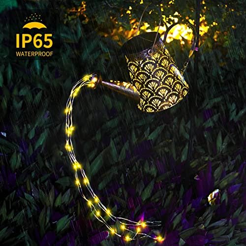 DeepDream Watering Can Solar Lights, Large Retro Metal Garden Lights Solar Powered with 60 LED String Lights, Waterproof Outdoor Garden Ornaments for Pathway Patio Yard