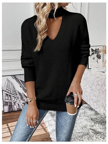 GORGLITTER Women's Cut Out Oversized Lighweight Sweater V Neck Long Sleeve Sexy Trendy 2025 Fall Pullover Tops4