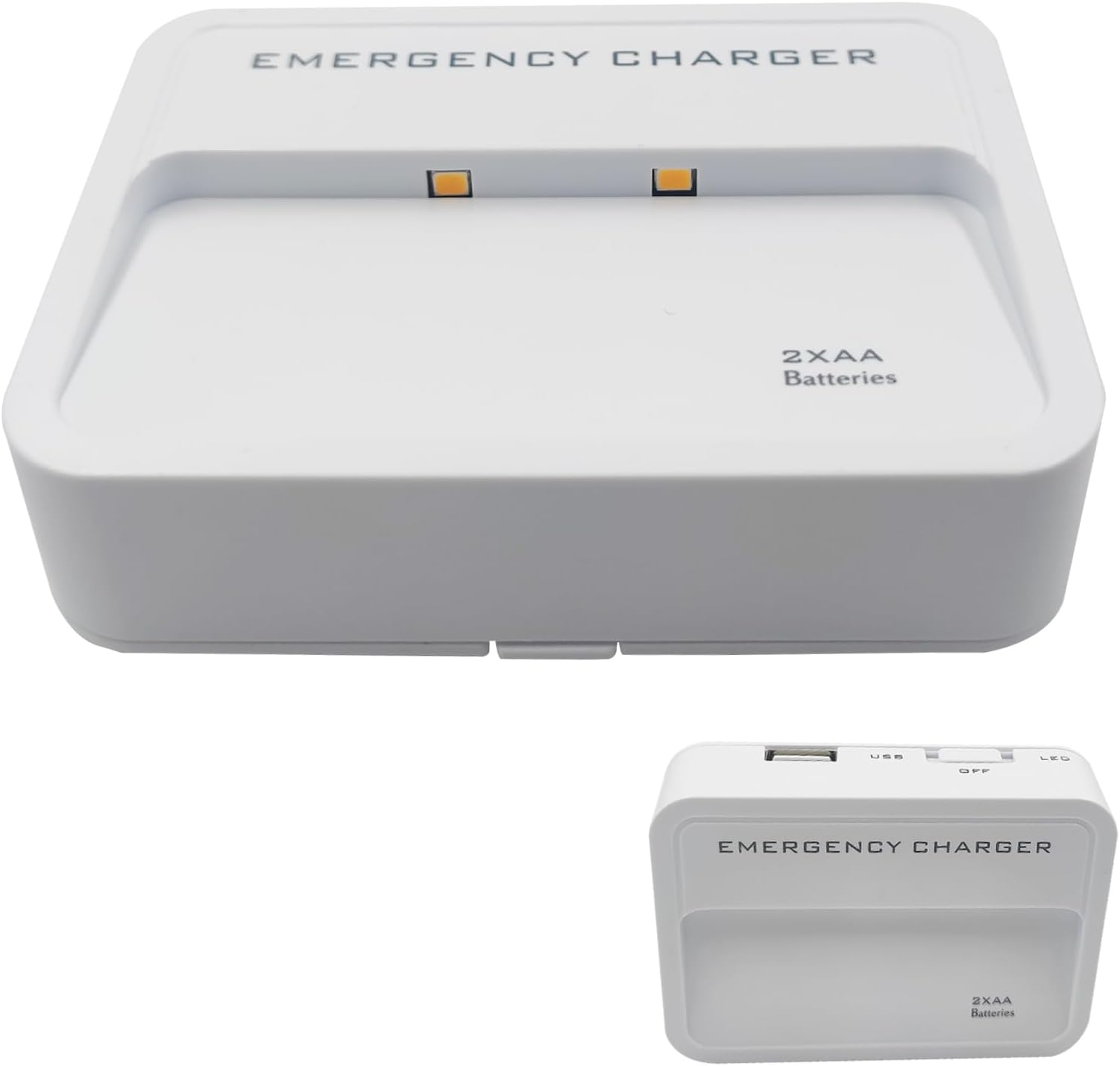 Battery Operated Phone Charger Emergency Hold on Wall USB Battery Powered Power Bank Portable 2 AA Batteries Powered Outlet (White)