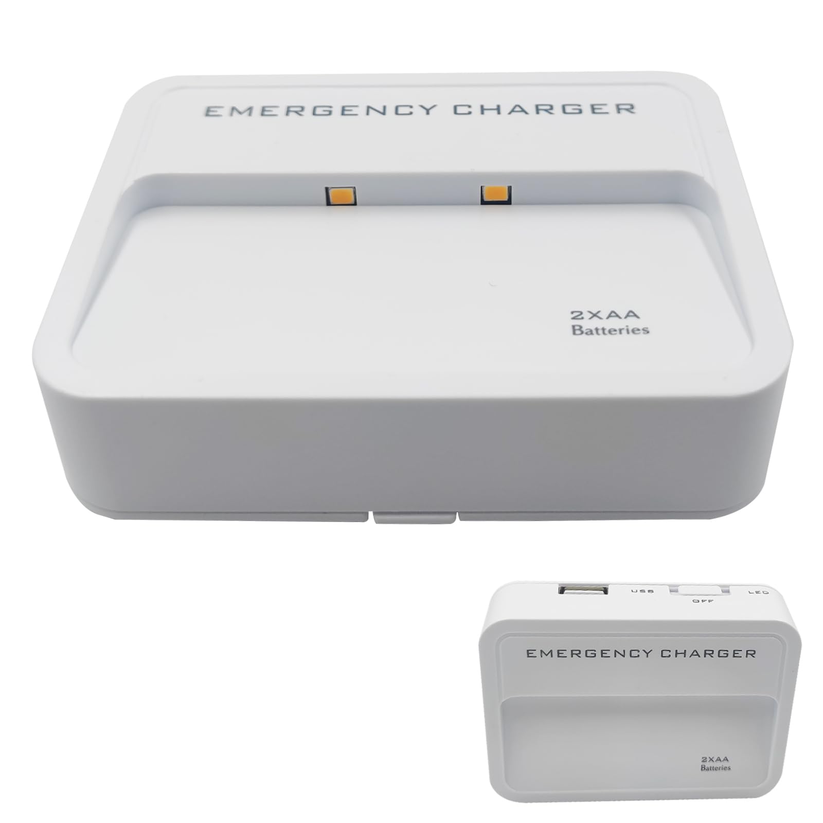 Battery Operated Phone Charger Emergency Hold on Wall USB Battery Powered Power Bank Portable 2 AA Batteries Powered Outlet (White)
