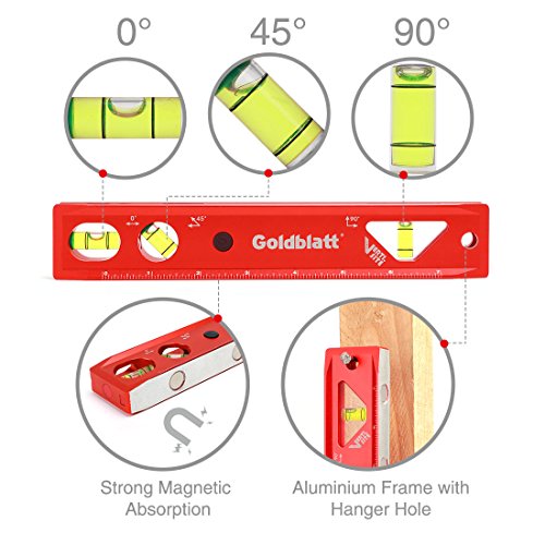 Goldblatt 3-Piece Torpedo Level Set - 9", 24", 48" Spirit Level Included, Aluminum Alloy Construction #6