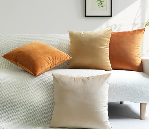 Mekajus Orange Throw Pillow Covers 18X18 Set Of 4 Velvet Soft Square Pillow Cover Couch Pillow Covers Case Pillowcase For Patio Sofa Bed Bedding Living Room (Orange) #TOP7