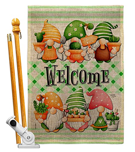 Breeze Decor Cactus Gnome Burlap House Flag Set Garden Autumn Harvest Fall Fairy Springtime Natural Mushroom Decoration Banner Small Yard Gift Double-Sided, Made in USA