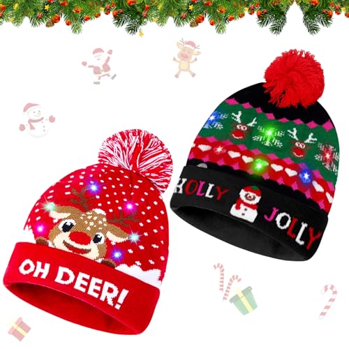 Giugio Weihnachtsmütze, 2 Stück LED Weihnachtsmütze Erwachsene,...