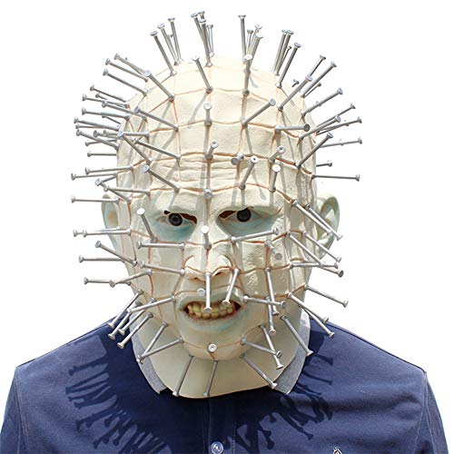 Rtway Halloween Scary Pinhead Mask, Realistic Horror Latex Head Mask With Plastic Nails For Carnival Halloween Party Nightclub Prank Props #TOP1