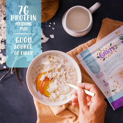 Image of Oatsome Gluten Free Vanilla Coconut Overnight Oats 7.8 Oz, Flax & Chia | Vanilla Coconut Whole Grain Oats, Flax Chia Oatmeal, Protein Breakfast, Quick Overnight Oats, Fiber, Just Add Water