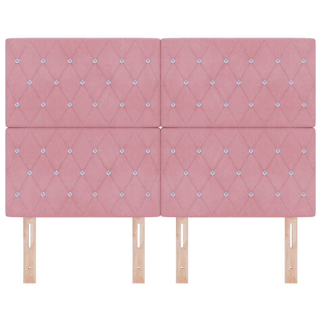 Cabecero rosa 144 cm terciopelo acolchado con marco de madera Altura ajustable Diseño moderno Acolchado resistente y duradero para dormitorio, cama doble y habitación de invitados
