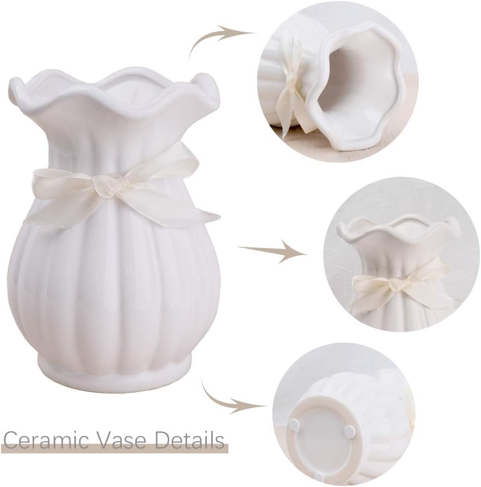 LESING Artificial Peony Bouquets with Ceramic Vase Silk Flowers for Wedding Home Table Centerpiece Decoration (White)