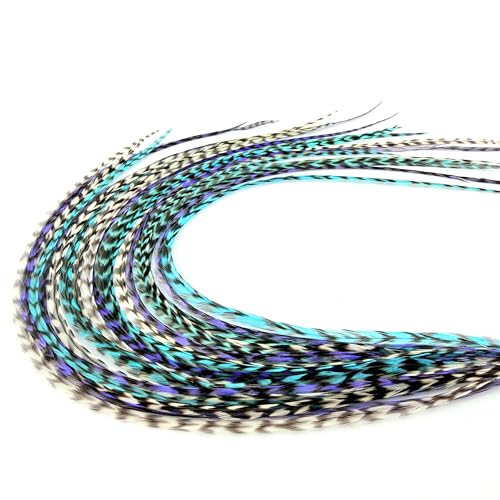 Purple, white & turquoise Grizzly feather extensions (21) 914 long