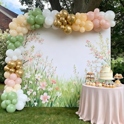 Image of Pink and Green Balloons Sage Green Dusty Light Pink Gold Balloons Olive Blush Beige Apricot Nude White Sand Metallic Gold Balloon for Girls Boho Bloom Bridal Baby Shower Birthday Party Decorations