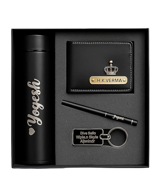 Dream Gift Glore Name Customized 4 in 1 Engraved Steel Bottle with Wallet, Pen and Metal Keychain for Office - School, Personalized Gifts-image-14