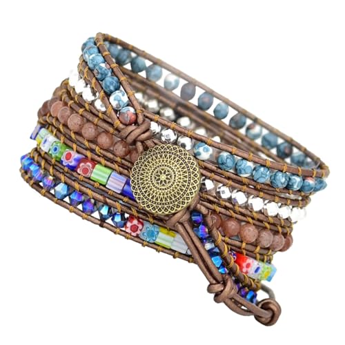 Bracelet montre connectée boho en cuir véritable et cristaux