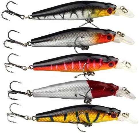 Acefast INC 5pcs Fishing Bass Lures Diving Crankbait Minnow Treble Hooks Baits 8.8g 8cm