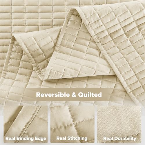 Comfort Spaces Kienna Quilt Set- Double Sided Stitching Design Summer Blanket, Lightweight, Soft, All Season Bedding Layer, Matching Sham, Ivory, Coverlet King (104"x90") 3 Piece