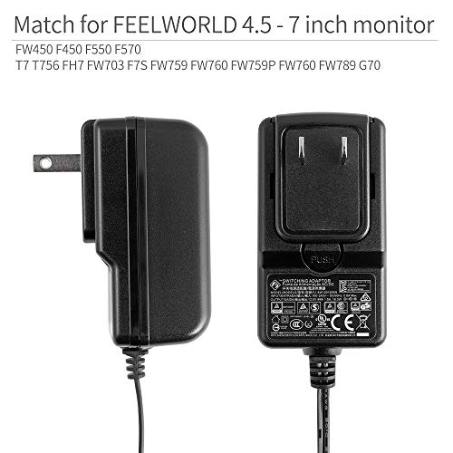Feelworld Dc 12V 1.5A Switching Power Supply Home Power Adapter For 100V - 240V Ac 50/60Hz For Feelworld F570 T7 T756 Fw759 Fw759P Fw760 Fw789 G70 Etc (Black) #TOP3