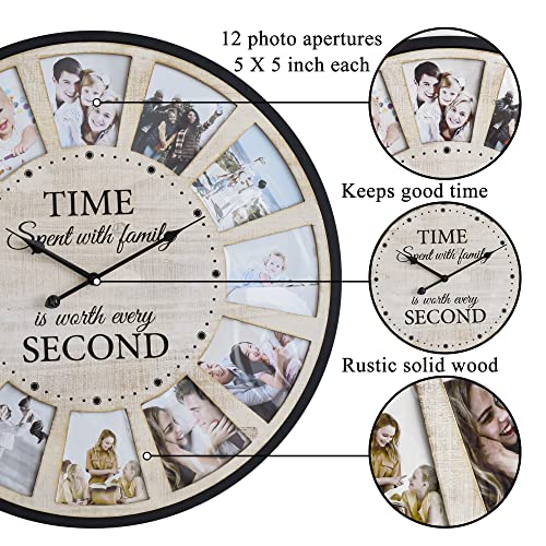 Reloj de pared collage vintage con 12 fotos, 24 pulgadas miniatura 5