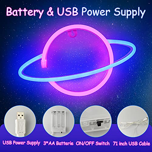 Planet Neon Signs, Cisteen Led Neon Light Sign Powered by Battery or USB, Wall Decor Led Lights Home Decoration Hanging Art Neon Signs for Bedroom,Game Room,Bar,Party,Kids Gift (Blue&Pink) - Image 4