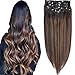 Produktbild Clip in Haarverlängerung Set Echthaar Remy Haar Echthaa 8pcs 180g 9A Haar 100% Menschenhaar #(1BT6) P1B Natural Black Chestnut Brown Highlight Schwarz Ombre Balayage Clip in Extensions 22Zoll/55cm