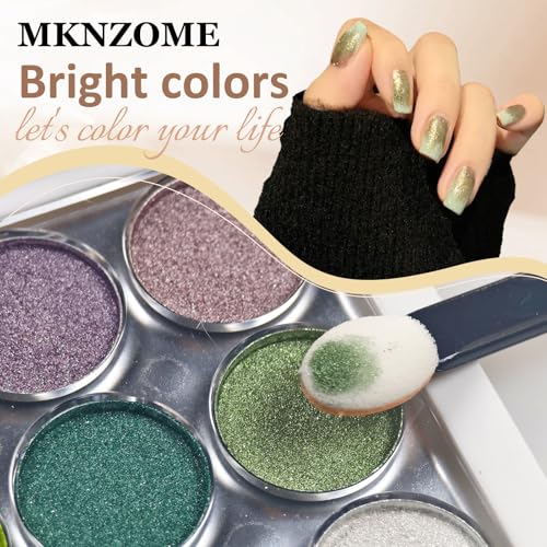 Image of 9 Colors Chrome Nail Powder Palette, White Green Purple Metallic Mirror Holographic Chrome Powder for Nails, Fine Glitter Nail Art Decoration for Home DIY Salon Manicure Pigment, A