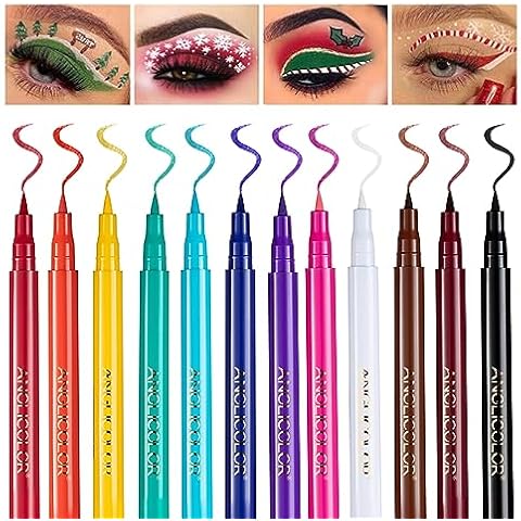 12PCS Matte Colored Liquid Eyeliners Delineador De Ojos De Colores Set Colorful Eye Liner Liquid Color Eyeliner Eye Makeup Bright Colors Waterproof Smooth & No Fading (13-Multicolors) Cover