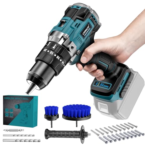 LIVOWALNY Perceuse Visseuse Sans fil 90Nm, Compatible avec Batteries Makita 18V, Perceuse Visseuse à Percussion avec 21 Niveaux, Fonctions Perçage, Vissage...