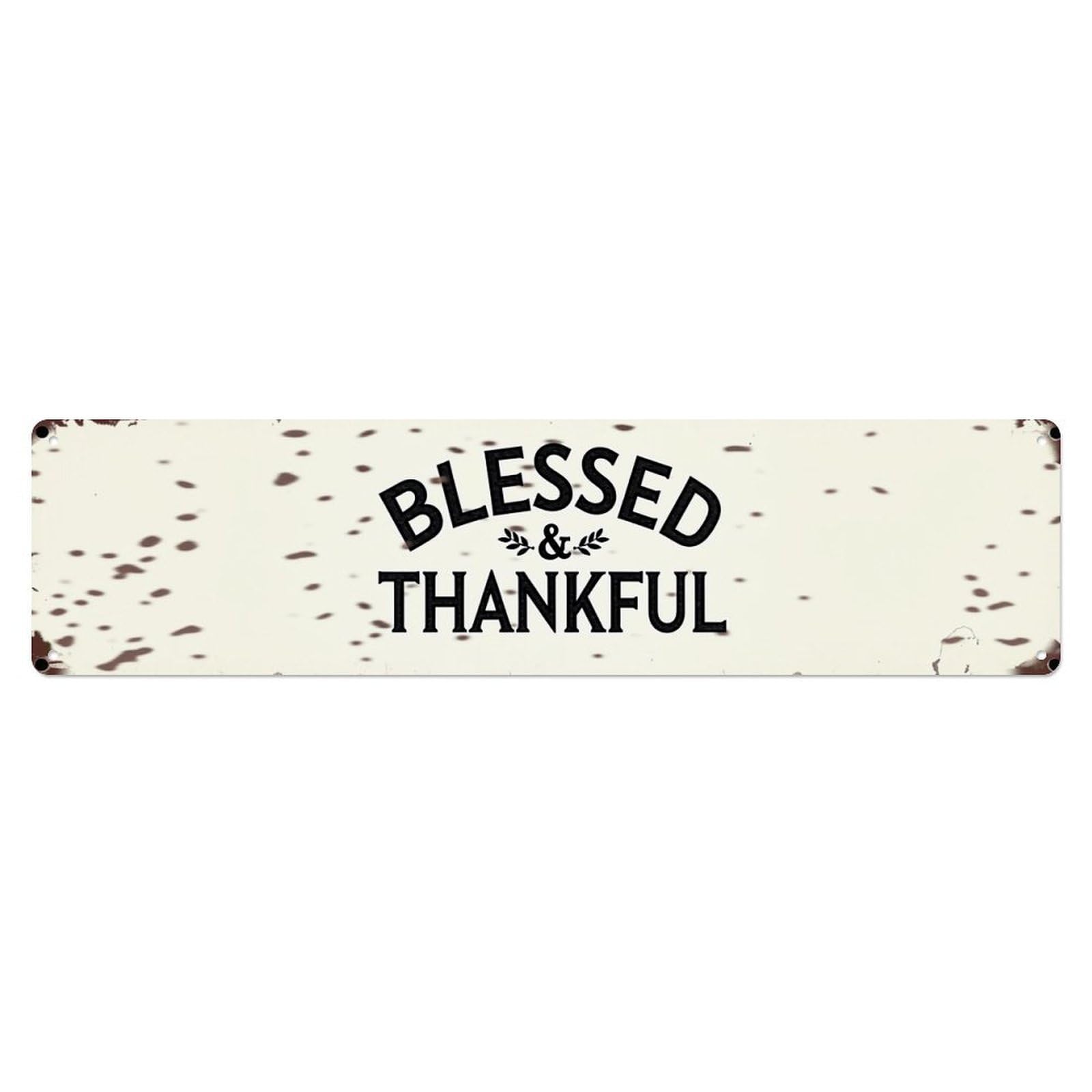 Jdyaojiesheng Vintage Blessed And Thankful Pattern Print Tin Sign Retro Metal Wall Decor Metal Poster, Home Bar Garage Farmhouse Cafe Wall Art Decoration 4X16inch