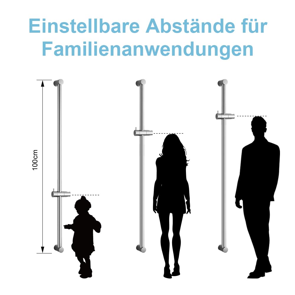 OFFO Duschstange Brausestange 100cm, wandmontierte Duschstange, verstellbarer Abstand 60 bis 100cm, mit Handbrausenhalterung, Ersatz für Dusche, Chrom