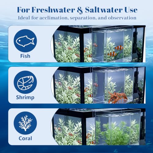 Image of 2 Pack Fish Acclimation Box Set, Large Clear Acrylic Hanging Tanks with Fish Net Drip Tube Hanging Aquarium Acclimation Box for Saltwater Coral Shrimp Freshwater Fishes (7.3x3.3x6.5inch)