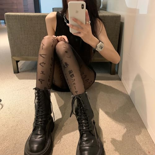 Premium Velvet Japanese Mock Tattoo Patterned Women's Tights with Designs Black White Pantyhose Sheer Stockings3
