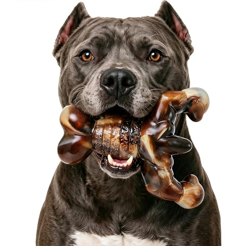 MOXIKIA Dog Chew Toys for Aggressive Chewers Almost Indestructible Dog Toys, Bacon Flavor, Tough Dog Bone Toys for Medium/Large Breed Dogs, Best Chew Toys to Keep Them Busy