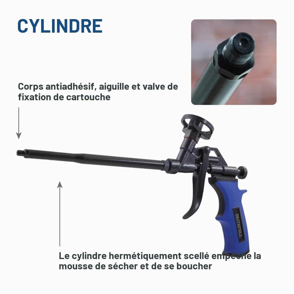 Faithfull Pistolet à mousse antiadhésif, très résistant, corps anti-adhésif entièrement revêtu, corps et aiguille en acier inoxydable, applicateur de pulvérisation de mastic