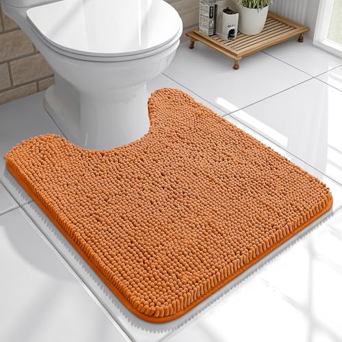 Image of OLANLY Toilet Rugs U-Shaped 20x20, Extra Soft Absorbent Chenille Contour Bathroom Rugs for Toilet, Dry Quickly, Machine Washable, Non-Slip Bath Mat, Clay