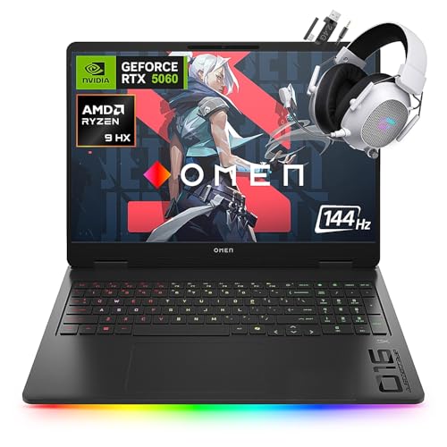 Image of HP Omen 16 2K 144Hz Gaming Laptop, 16-Core AMD Ryzen 9 8940HX(Beat Intel i9-14900HX), 16GB DDR5 RAM 512GB SSD, NVIDIA GeForce RTX 5060, Backlit, Wi-Fi 6E, Win 11 Pro,Bundle with Accessory
