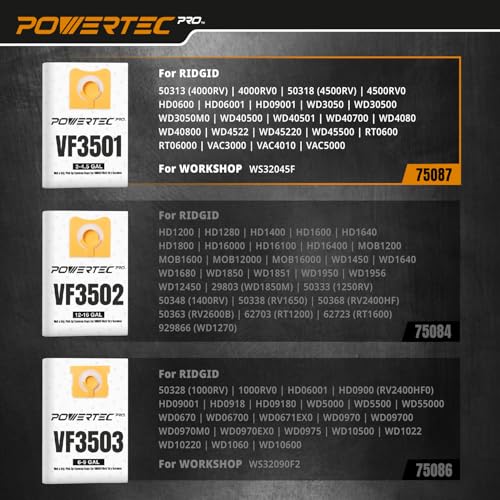 POWERTEC Sacos de aspirador de pó PRO Dual Purpose Shop para coleta úmida e seca, pacote com 5, para