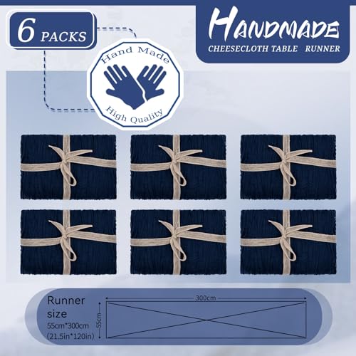 YMHPRIDE 6 Packs Cheesecloth Table Runner Navy Blue, 55x300cm Blue Rustic Gauze Fabric Boho Table Runner - Image 2
