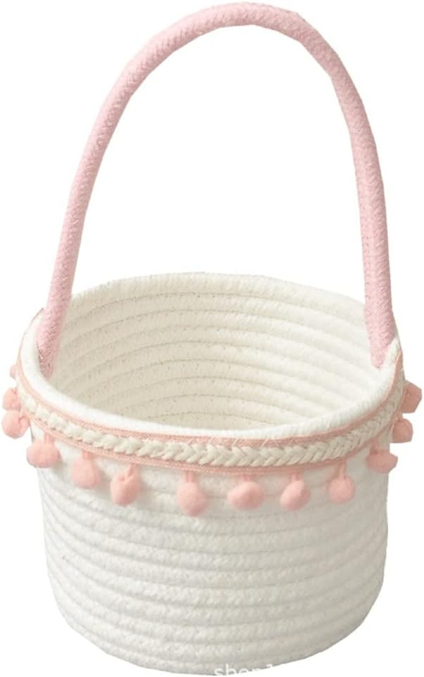 JSEIAJB Cotton Thread Simulated Flowers Floral Ornament Shelf Basket Hand-woven Storage Basket Flower Basket(D)