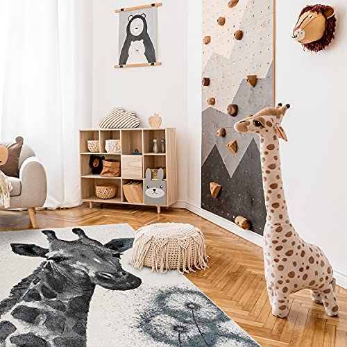 payé Vloerkleed kinderkamer - crème - 80x150cm - giraffe laagpolig tienertapijt slaapkamer woonkamer tapijt - jungle decoratie meisje jongen baby - Afbeelding 4