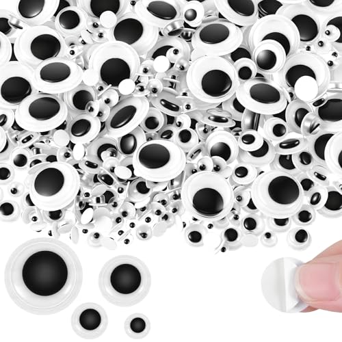 Nogeqi 600 szt. Googly Eyes do rękodzieła, 5 mm do 15 mm, samoprzylepne oczy do rękodzieła, naklejki na oczy do majsterkowania, dekoracje lalek