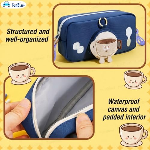 Image of FunBlast Pencil Pouch for Girls - Cartoon Pouch with Hanging Strap & Coin Pouch, Multipurpose Zipper Case, Aesthetic Pouches for Girl, Kawaii Pencil Case, Cute Pouches for Girls (Blue)