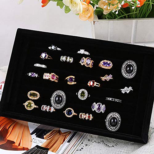 Tinsow Black Stackable 7 Slots Jewelry Rings Earrings Tray Velvet Showcase Display Organizer (Black)4