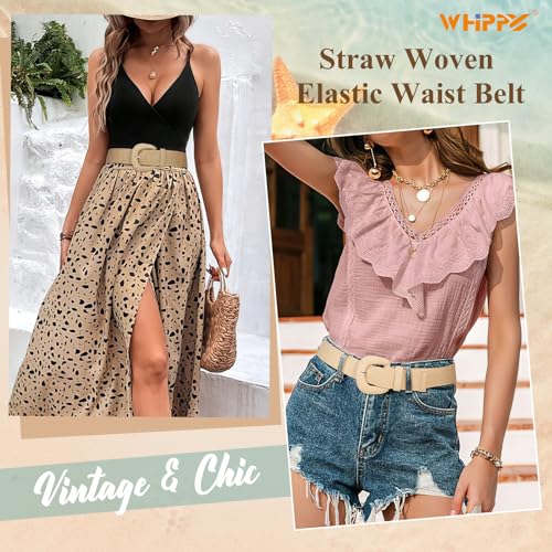 WHIPPY 3 Packs Women Straw Woven Elastic Stretch Waist Belts Fashion Boho Braided Skinny Ladies Dress Belt2