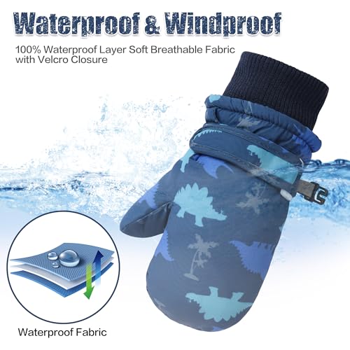 Toddler Mittens Waterproof Toddler Snow Gloves for Boys Girls Winter Baby Gloves Kids Mittens with Cuffs Blue 1-2 Years3