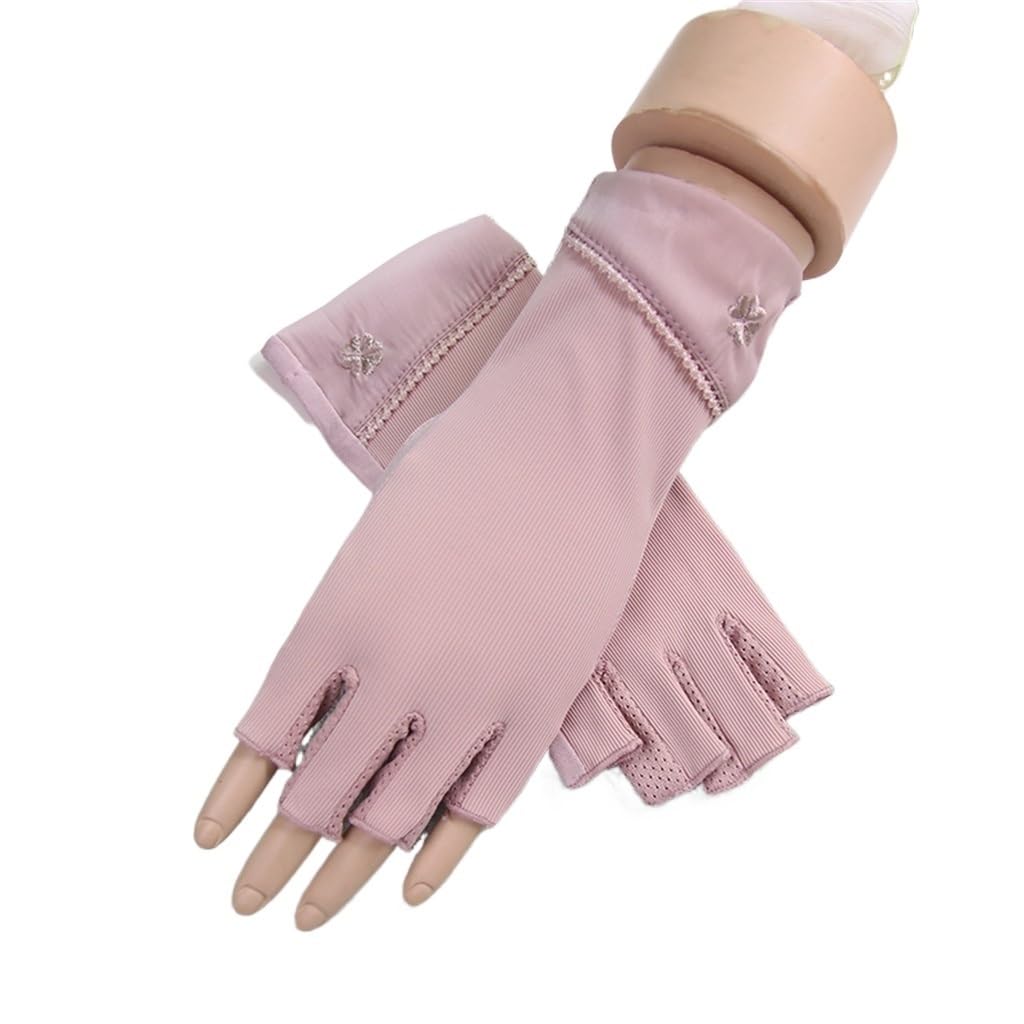 Women's Thin Short Ice Silk Elastic Driving Riding Touch Screen Half Finger Gloves