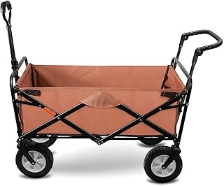GODFSAHG Carro de mano plegable para jardín, carrito de compras multifunción para acampar al aire libre, pesca, camión de tracción con 4 ruedas, carga estática de 150 kg, color amarillo jengibre