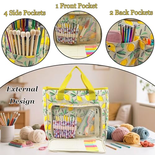 Image of Knitting Bags and Totes Organizers Large Crochet Bag Lightweight Yarn Bags for Travel Yarn Storage Organizers for Crochet Hooks,Yarn,Knitting & Crochet Supplies (Yellow Lemon)